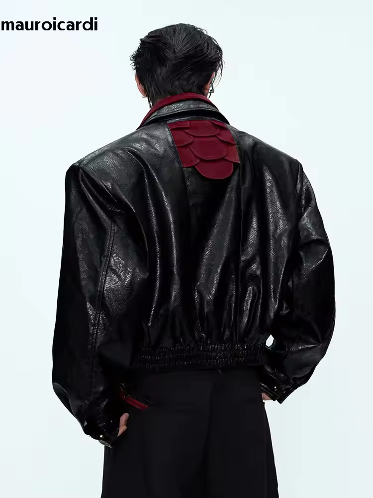 Streetwear Clothing Brand - Mauroicardi Lente Herfst Patchwork Korte Snakeskin